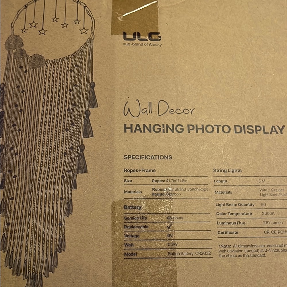 Hanging Photo Display with String Lights - Gold
